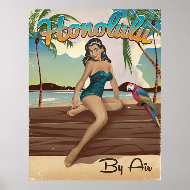 Póster Honolulu vintage retro Viagem (Frente)