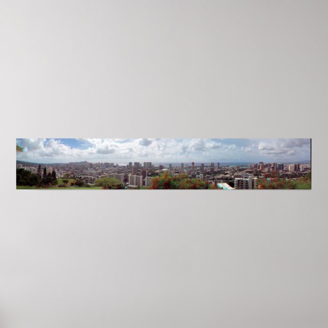 Póster Honolulu Waikiki Diamond 3D Anaglyph Panorama (Frente)