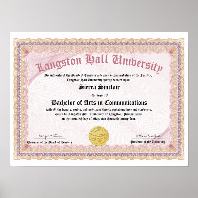 Poster Honors College or University Diploma Replica (Frente)