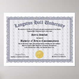 Poster Honors College or University Diploma Replica