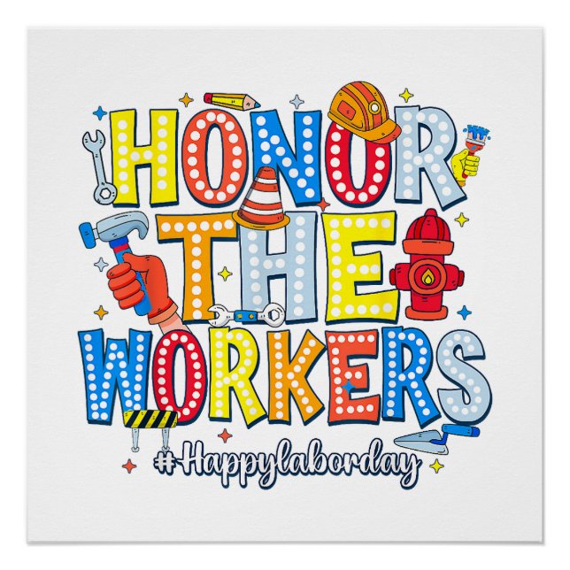 Póster Honra aos trabalhadores Feliz Dia do Trabalho (Frente)