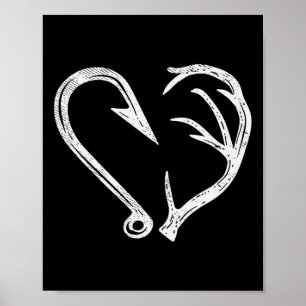 Poster Hook Antler Heart Love Pescar Peixes Caçadores Vea