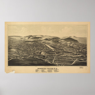 Poster Hoosick Cai Novo York 1889 Mapa Panorâmico Antiqua