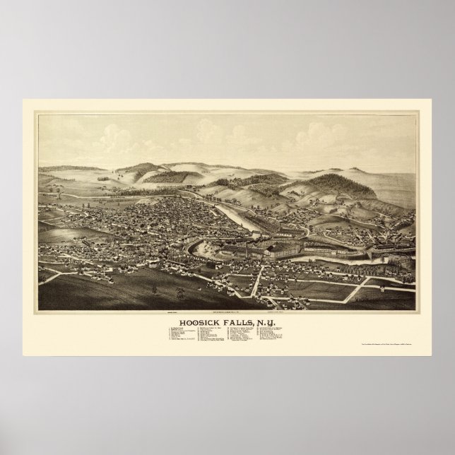 Poster Hoosick Falls, Novo Mapa Panorâmico - 1889 (Frente)