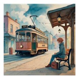 Póster Hope Station – Emotional Watercolor Tram Poster