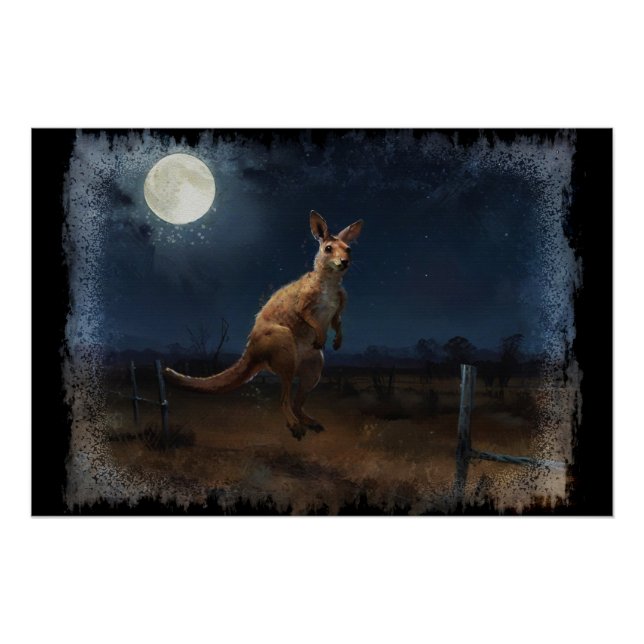 Póster Hopping Kangaroo & Full Moon (Frente)