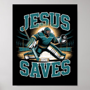 Poster Hóquei Cristão Jesus Salva Humor de Goleiro de Hóq