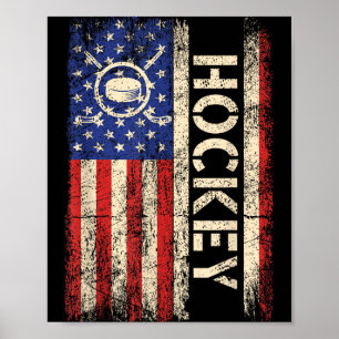 Poster Hóquei EUA Bandeira Americana Jogador de Hóquei Hó