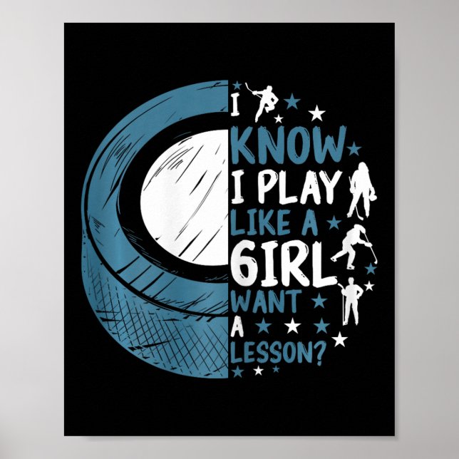 Poster Hóquei no Gelo Engraçado Eu Sei Que Eu Jogo Como U (Frente)