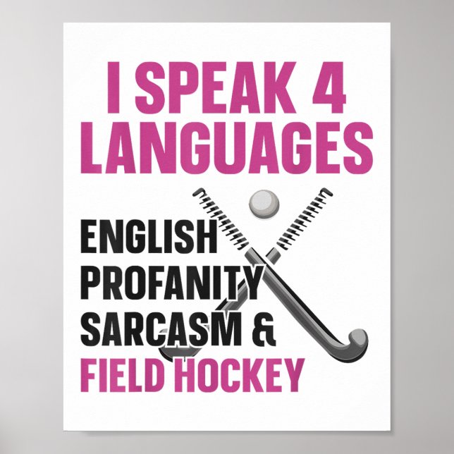 Poster Hóquei sobre Grama Falo 4 Idiomas Inglês Palavrão (Frente)