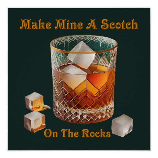 Póster Hora Do Cocktail Faz Do Mim Um Scotch Nas Rochas (Frente)