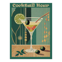Póster Hora do Coquetel Martini Moderno de Meados do Sécu