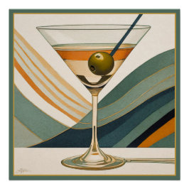 Póster Hora do Coquetel Martini Moderno de Meados do Sécu