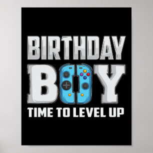 Poster Hora do Menino Subir de Level Video Game Aniversár
