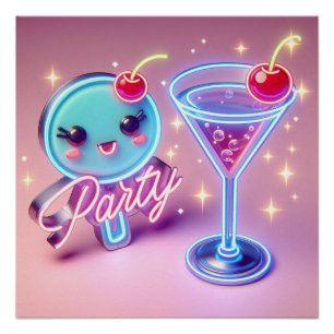 Póster Hora do Partido Neon Pink