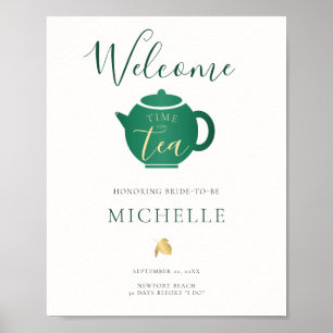 Poster Hora do Tea Emerald Dourado Chá de panela de Boas-