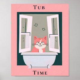 Poster Hora do Tubo com Arte de Banheiro de Gatinho