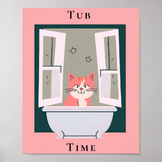Poster Hora do Tubo com Arte de Banheiro de Gatinho