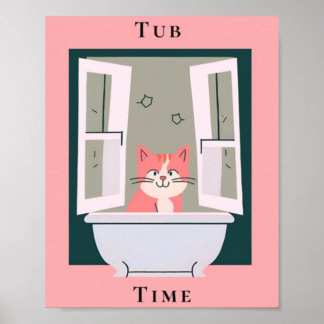 Poster Hora do Tubo com Arte de Banheiro de Gatinho (Frente)