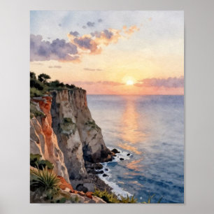 Poster Hora Dourada Etérea: Um Estudo em Aquarela do Sol-