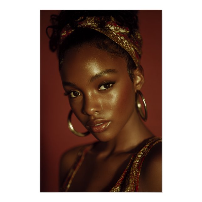 Póster Hora Dourada Melanina Beleza Lenço para Cabeça Ret (Frente)