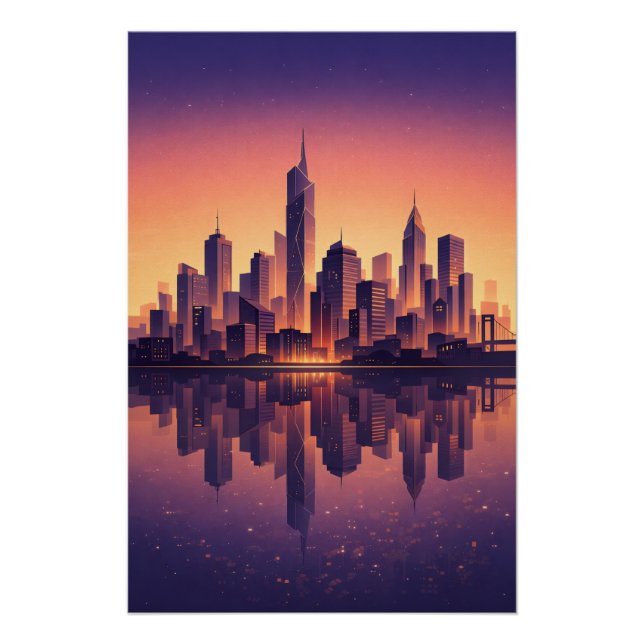 Póster Hora Dourada Silhueta da Cidade Moderna – Urbano M (Frente)