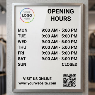 Póster Horário de Abertura da Loja Com Logotipo + Código