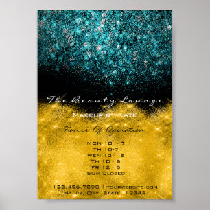 Póster Horário de Abertura Dourado Azul branco Confetti P