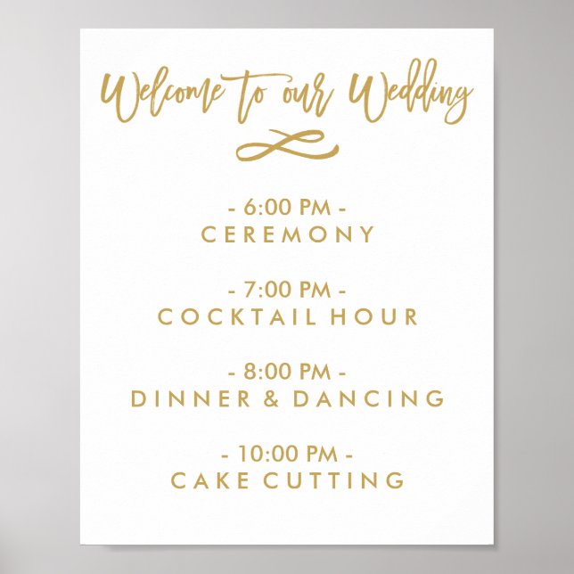 Póster Horário de Boas-vindas com Letras de Casamento Chi (Frente)