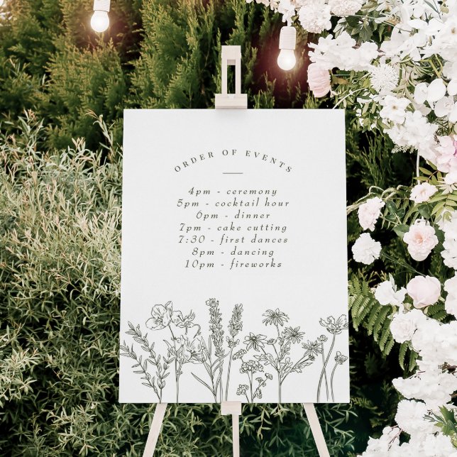 Poster Horário de Casamento Verde de Wildflower Boho (Criador carregado)