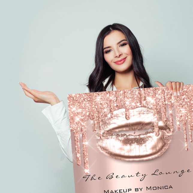 Poster Horário de Funcionamento da Maquiagem de Lábios Sa (Lips Makeup Opening Hours Salon Rose Drips Spark Poster )