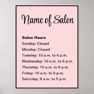 Poster Horário de operação rosa pálido e preto