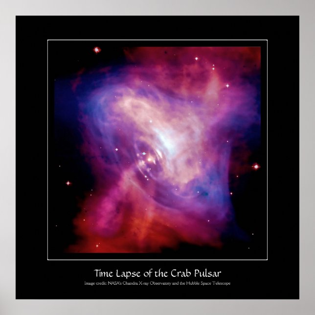Póster Horário do Pulsar do Caranguejo - Estrela Nêutron (Frente)