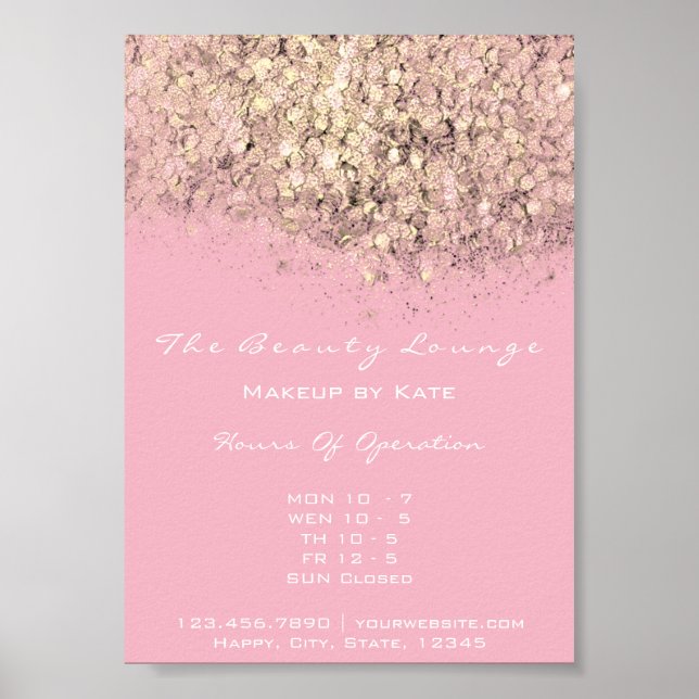 Poster Horas de Abertura Dourada do Pastel Confetti Rosa (Frente)