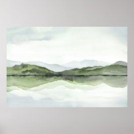 Poster Horizontal Verde Reflexões Aquarela Paisagem
