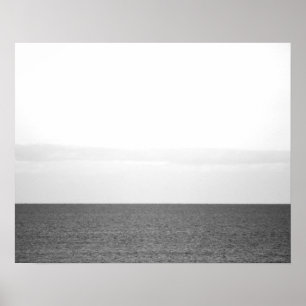 Poster Horizonte 16x20 no oceano calmo preto-e-branco