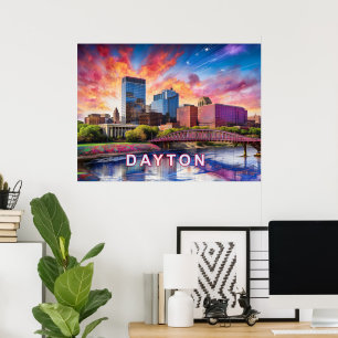 Poster Horizonte Colorido Abstrato de Dayton, Ohio