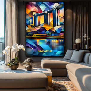 Poster Horizonte Cubista de Singapura – Cidade Geométrica