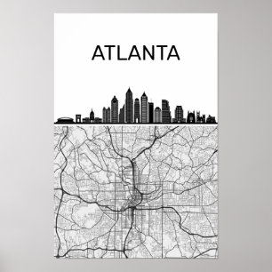 Poster Horizonte da Cidade de Atlanta Geórgia Com Mapa
