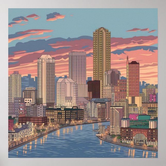 Poster Horizonte da Cidade de Boston, Boston Ma EUA (Frente)