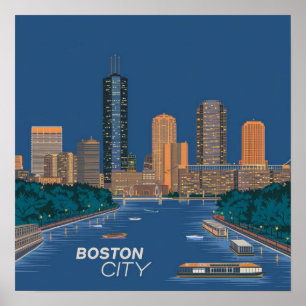 Poster Horizonte da Cidade de Boston, Boston Ma EUA