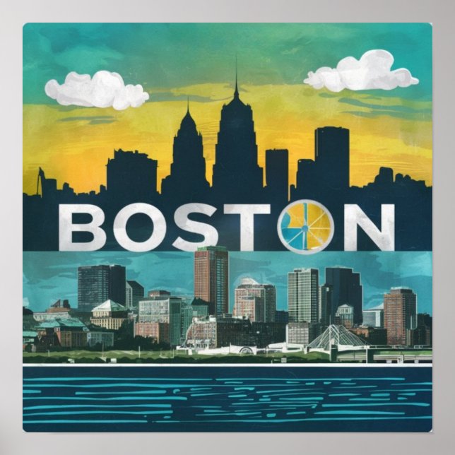Poster Horizonte da Cidade de Boston, Boston Ma EUA (Frente)