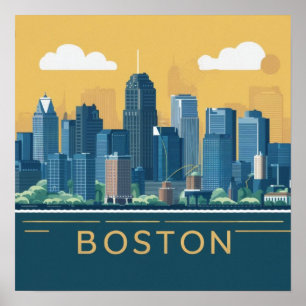 Poster Horizonte da Cidade de Boston, Boston Ma EUA