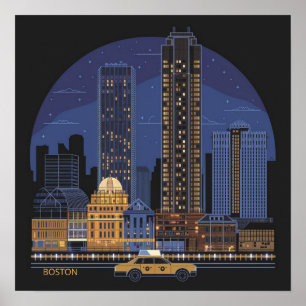 Poster Horizonte da Cidade de Boston, Boston Ma EUA Horiz