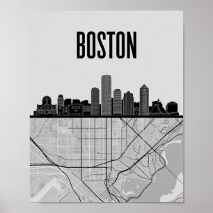 Poster Horizonte da Cidade de Boston Massachusetts Com Ma