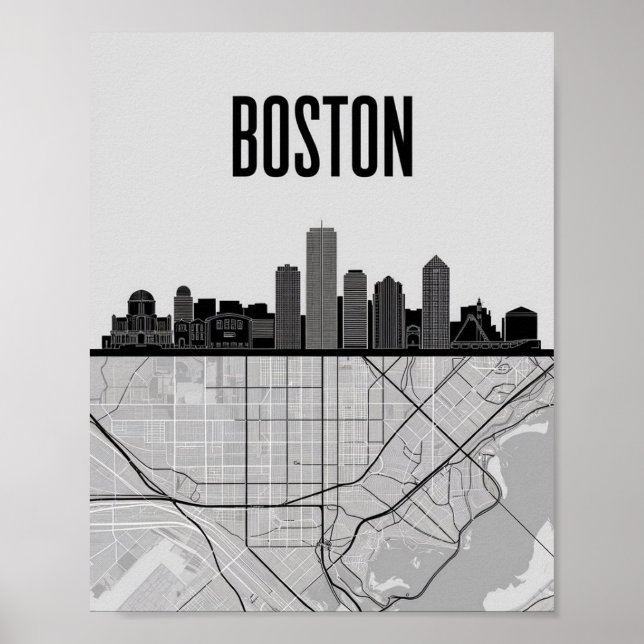 Poster Horizonte da Cidade de Boston Massachusetts Com Ma (Frente)