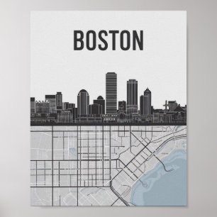 Poster Horizonte da Cidade de Boston Massachusetts Com Ma