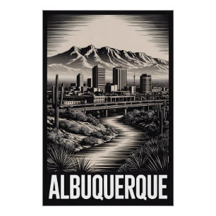 Póster Horizonte de Albuquerque Novo México Xilogravura P
