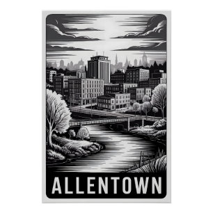 Póster Horizonte de Allentown Pensilvânia Xilogravura Pre