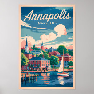Poster Horizonte de Annapolis Maryland Viagem Arte Vintag